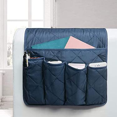 Imagem de Organizador de apoio de braço para poltrona, suporte de controle remoto para poltrona reclinável, sofá, suporte de cadeira de braço com 5 bolsos para revista, tablet, telefone, azul