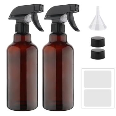 Imagem de Cosywell Frascos de spray de vidro vazios Boston garrafa redonda recipiente recarregável para óleos essenciais com funil lables produtos de limpeza, B - Marrom