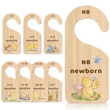 Imagem de E.Tnal 8 divisórias de armário de bebê Winnie, organizador de roupas de bebê de dois lados para decoração de berçário, cabide de madeira para bebês recém-nascidos de 0 a 24 meses