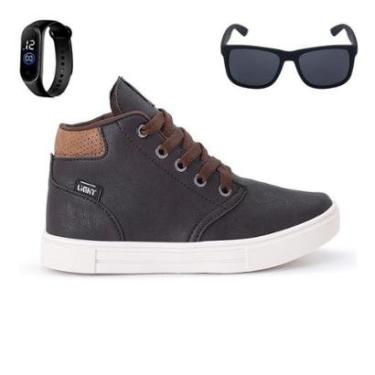 Imagem de Tênis Botinha Infantil Masculino Casual Cano Alto Confortavel + Oculos + Relogio-Masculino