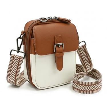 Imagem de VALTESSA Bolsa tiracolo pequena para mulheres, bolsa de viagem de couro vegano designer bolsa de ombro carteira transversal com compartimentos para cartão, Branco, marrom