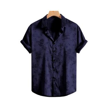 Imagem de Camisa bordada masculina camisa de manga curta casual verão praia cami