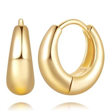 Imagem de Amoxos Brincos de argola de ouro para mulheres, brincos de ouro 14 quilates grossos para mulheres, brincos de argola dourados, simples, mas distintos, silhueta de lágrima, brincos de argola femininos