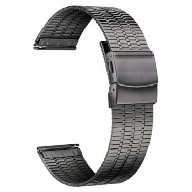 Imagem de BINLUN Pulseiras de Relógio de Aço Inoxidável 12/14/16/18/20/22 mm Metal Ultrafino Pulseiras de Relógio de Reposição com Engate Rápido para Homens e Mulheres(22mm,Preto)