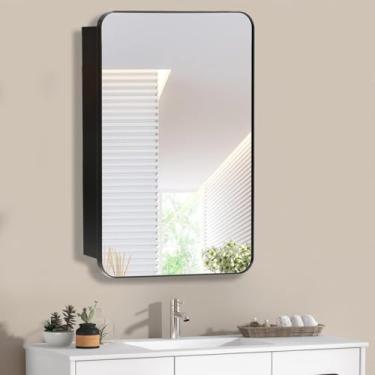 Imagem de HESONTH Armário de remédios com espelho design moderno armário de armazenamento de banheiro de fazenda para banheiro, cozinha, lavanderia (50 x 76 cm, preto)