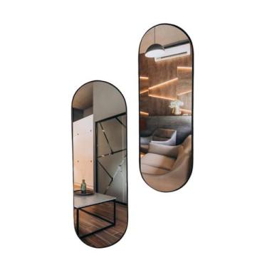Imagem de Kit 2 Espelhos Oval Com Borda em material ecológico + Suporte Decorati