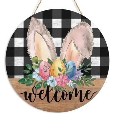 Imagem de rosulasi Placa De Porta Com Decoração Páscoa, Orelhas Coelho Fofas Madeira, Cabide Floral Boas-Vindas Guirlanda, Enfeite Pendurado, Para Áreas Internas E Externas, Da Frente Casa, Varanda, Parede, J