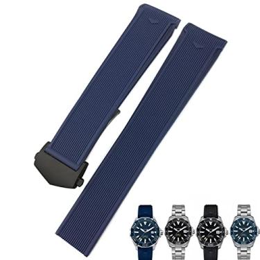 Imagem de ORKDFJ Pulseira de relógio de silicone de borracha de 20 mm, 22 mm, preta, azul, marrom, pulseira de relógio para Tag Heuer CARRERA AQUARACER F1 mergulho à prova d'água (cor: azul e preto, tamanho: 20