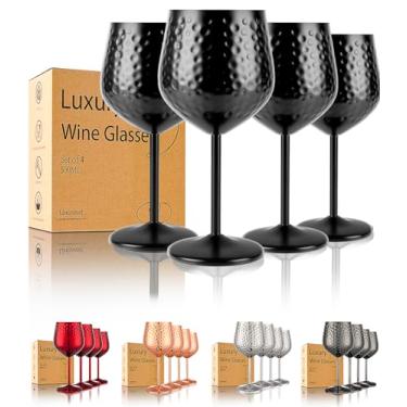 Imagem de UNISWEET Taças de vinho de aço inoxidável - 510 g Taças de vinho inquebráveis com ponta de martelo, taça de vinho de metal exclusiva elegante para atividades ao ar livre, viagens, acampamento, piscina