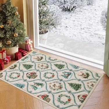 Imagem de GarveeHome Tapete de Natal 2x3 Boho Antiderrapante Resistente a Manchas Lavável na Máquina para Entrada, Tapete Grande Neutro de Pelo Baixo para Sala de Estar Quarto Escritório, Bege