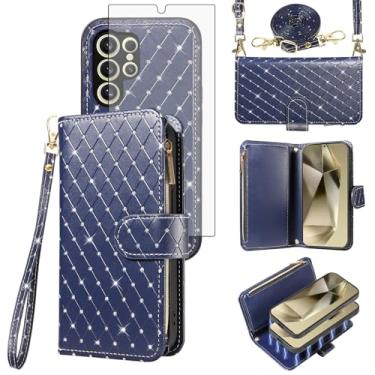 Imagem de Capa carteira compatível com Samsung Galaxy S24 Ultra 5G com zíper para celular e protetor de tela, alça transversal com glitter, suporte para cartão, capa para celular S24Ultra 24S S 24 24Ultra