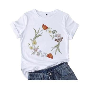 Imagem de Camiseta Casual Feminina De Verão Com Estampa Gráfica De Pássaro Em Es