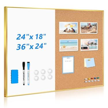 Imagem de QUEENLINK Quadro de cortiça, quadro branco de 61 cm x 45 cm, quadro de avisos para parede, quadro magnético apagável a seco para parede, quadro de pinos para casa, escritório, escola