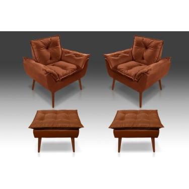Imagem de Kit 02 Poltrona Opala +02 Puf Opala Suede Terracota-CASA DA POLTRONA  