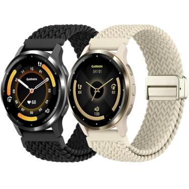 Imagem de Pulseira de relógio trançada magnética de 18 mm, compatível com Garmin Vivoactive 4S/Venu 4 (41 mm)/Venu 3S/ 2S/ Forerunner 255S/265S, pulseira de nylon elástica ajustável de liberação rápida para