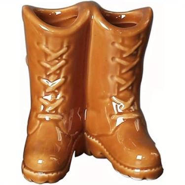 Imagem de Suporte de escova de dentes em forma de botas engraçadas para casais, exclusivo suporte de lápis de cerâmica para decorações de organizador de bancada (laranja)