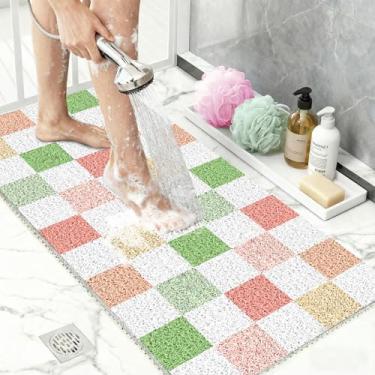Imagem de Tapete de chuveiro extragrande 81 x 61 cm, tapetes de limpeza de pés de secagem rápida, tapete de banho antiderrapante para chuveiro interno, tapetes de banheiro de bucha de PVC para áreas úmidas