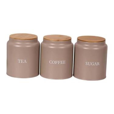 Imagem de Ｂｅｓｇａ Conjunto de 3 recipientes para armazenamento de alimentos, potes de ferro modernos com tampa, organizadores para cozinha, ideal para cafeterias, Style E