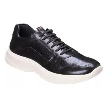 Imagem de Tênis Masculino Sneaker Casual Couro Calce Fácil Cadarço Elástico Sola