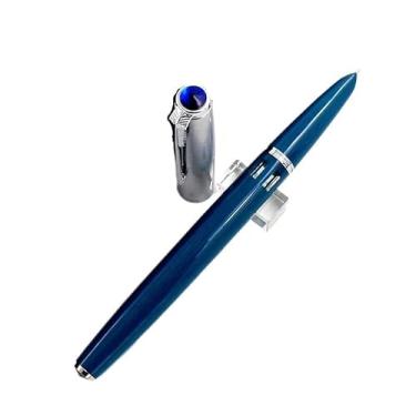 Imagem de AXPTI Canetas-tinteiro com enchimento de pistão de pressão design de tinta visível material de escritório escolar papelaria ponta EF/F presente de escrita (azul escuro, F 0,5 mm)