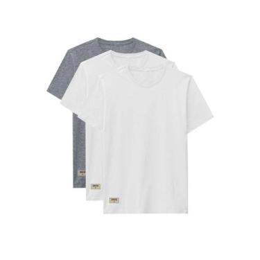 Imagem de Kit 3 Camisetas Lisas Chili 100% Algodão Branca e Grafite - Di Nuevo, 