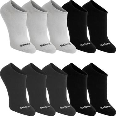Imagem de Kit 10 Pares Meias Selene Sapatilha Algodão Masculino Feminina Cano Cu