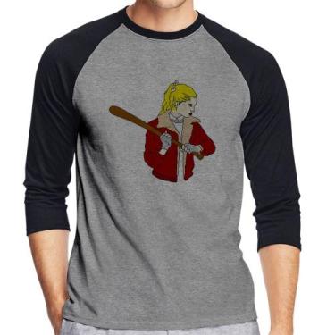 Imagem de Camiseta Raglan Baseball Girl Manga 3/4 - Foca na Moda, Cinza, Preto, 