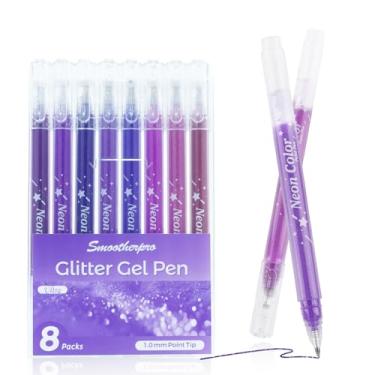 Imagem de SMOOTHERPRO Canetas de gel com glitter metálico | Pacote com 8 | Ponta de 1,0 mm Roxo Glitter Brilhante Biro | Canetas de gel para livros de colorir para adultos, cartões, diário, artesanato, desenho