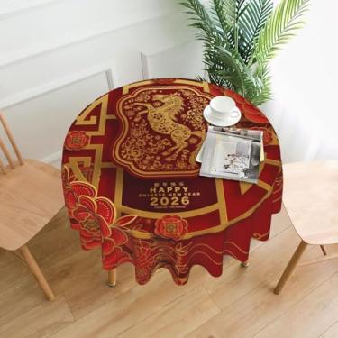 Imagem de ertquji Toalha de mesa redonda Ano do Cavalo Feliz Ano Novo Chinês 2026 15 cm Decoração de festa para decoração de casa de férias família piquenique jantar