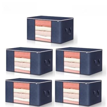 Imagem de Caixa Saco Organizador Grande Edredom Cobertor Casaco Guarda(5PCS-84L-Azul)