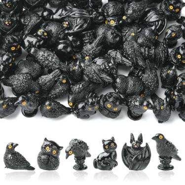 Imagem de Ornazy 60 peças de corvos de resina 3D fofos morcego preto corvo animal gótico enfeites de mesa para festa, escritório, decoração de casa