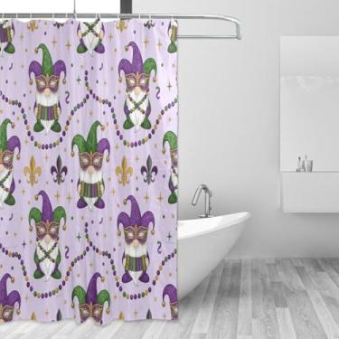 Imagem de Blueangle Cortina de chuveiro Mardi Gras Gnomo - Conjunto de banho de tecido impermeável com ganchos, 152 x 182 cm (301)