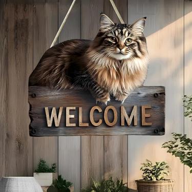 Imagem de Placa suspensa fofa de pelo longo para gatos - decoração de entrada aconchegante, presente para amantes e amigos de gatos/MP-18