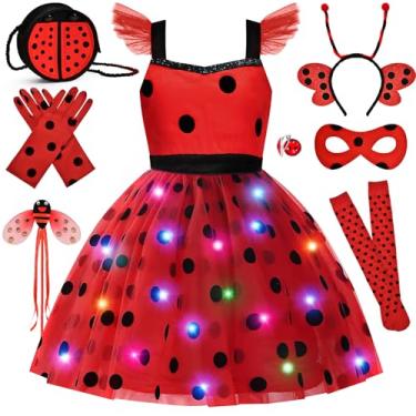 Imagem de Super Big Sister 11pcs Girls Lady Bug Dress Costume Light Up Kids Toddler Princess Dress Up Clothes Accessories Bag Mask Earrings Headband Halloween Gifts (100)