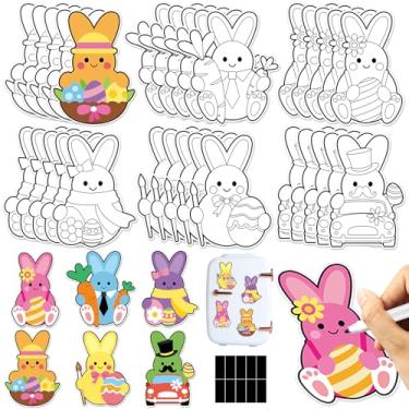 Imagem de Lonfliness 30 Sets Easter Arts Crafts Coloring Magnets Kits for Fridge Color Your Own Easter Bunny DIY Magnetic Spring Egg Rabbit Crafts for Holiday Party Decorations Classroom Home Activities Games
