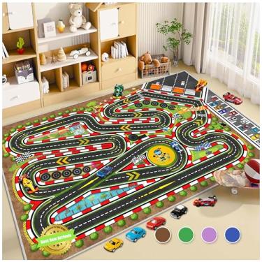 Imagem de Fuzorise Tapete De Corrida Infantil, Brincar Carro E Estrada Para Sala Jogos, Retangular Lavável Antiderrapante Quarto Meninas Meninos, Infantil Interno, Educacional Aula Berçário
