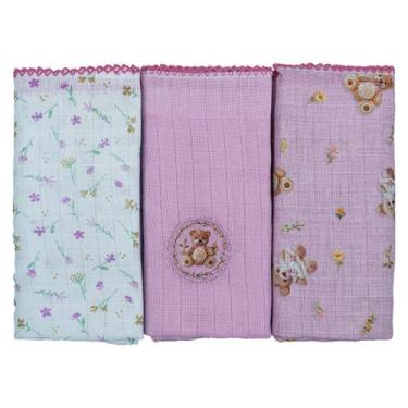 Imagem de Fralda de Pano para Bebê 68 cm x 70 cm 3 Unidades Baby Joy, Ursa Rosa