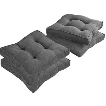 Imagem de Almofada Assento para Cadeira Futton (Kit 1/2/4) – Polialgodão Respirável 8cm de Altura, Almofada de Chão Quadrada Estilo Turca para Cozinha, Jantar e Escritório(Cinza escuro,45x45cm 4pcs)