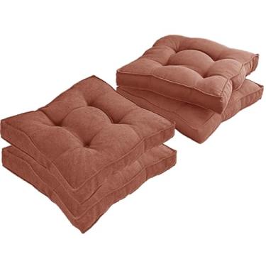 Imagem de Almofada Assento para Cadeira Futton (Kit 1/2/4) – Polialgodão Respirável 8cm de Altura, Almofada de Chão Quadrada Estilo Turca para Cozinha, Jantar e Escritório(Vermelho,40x40cm 4pcs)