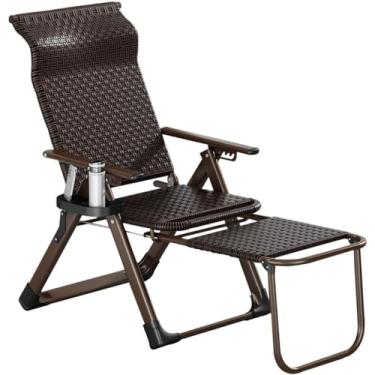 Imagem de Cadeira de gramado reclinável feita à mão em vime PE, cadeiras reclináveis de pátio com apoios para as pernas, reclinável dobrável ao ar livre confortável, rolamento de carga 200 kg/440 lbs (cor preta