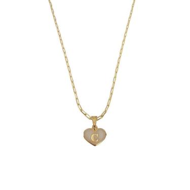 Imagem de Colar Cartier 60Cm Coração Branco Letra C Banhado Ouro 18K