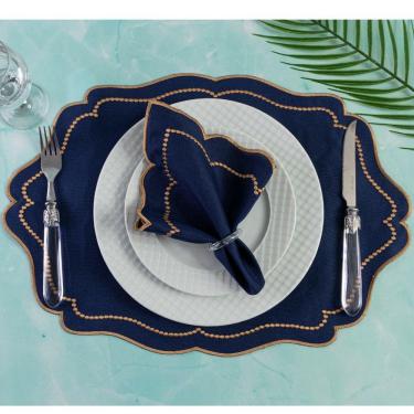 Imagem de Jogo Americano Com Guardanapo 12 Pçs Bordado em Dourado Realeza