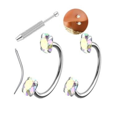 Imagem de Fuqimanman2020 Piercing de nariz de ferradura 20G para mulheres 8 mm aço cirúrgico cartilagem piercing de nariz joia zircônia cúbica hipoalergênico hélice brincos lábio com ferramenta, Zircônia cúbica