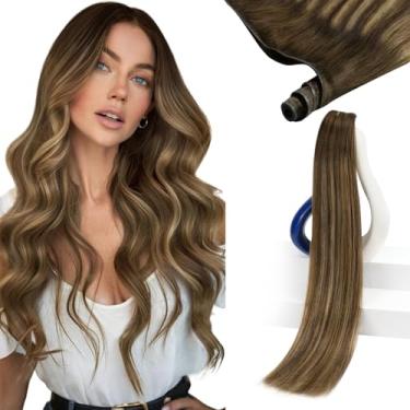 Imagem de Sunny Hair Genius Weft Hair Extensions Cabelo Humano Balayage Extensões De Cabelo Trama Amarradas À Mão Cabelo Brasileiro Balayage Extensões De Cabelo Castanho Chocolate A Loiro Caramelo Costurar E