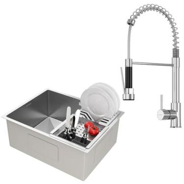 Imagem de Kit Cuba Gourmet Malibú Aço Inox 304 e Torneira Gourmet Genebra Monoco
