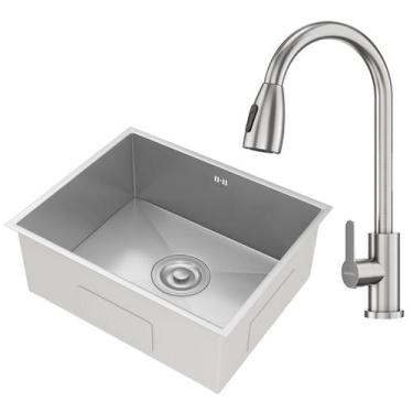 Imagem de Kit Cuba Gourmet Lisboa Aço Inox 304 e Torneira Gourmet Roma Aço Inox 