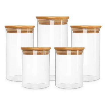Imagem de Conjunto de Potes de Vidro com Tampa de Bambu, 5 Peças, Recipientes Herméticos Transparentes para Armazenamento de Cozinha