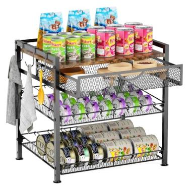 Imagem de Organizador de comida de gato, rack de armazenamento de gaveta de 2 andares, ajuste manualmente o tamanho da lacuna, armazene recipientes de tamanhos de latas adequados, design deslizante automático