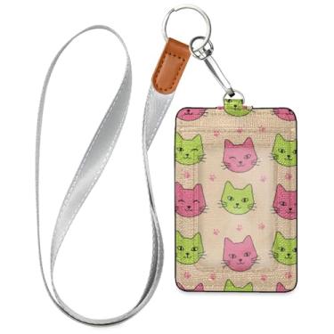 Imagem de Burbuja Porta-crachá de couro com cordão, etiqueta de identificação de gatos com 1 janela transparente para identidade e 2 compartimentos para cartão para escritório, enfermeira, professor, médico