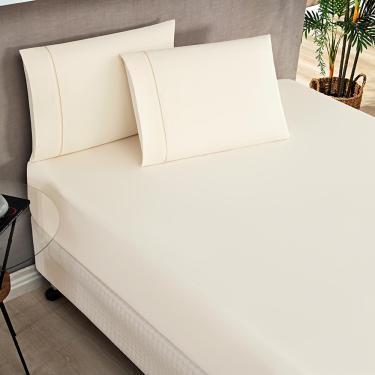 Imagem de Jogo de Lençol Milano Solteiro 2 Peças Percal 180 Fios Ponto Palito Classic - Palha